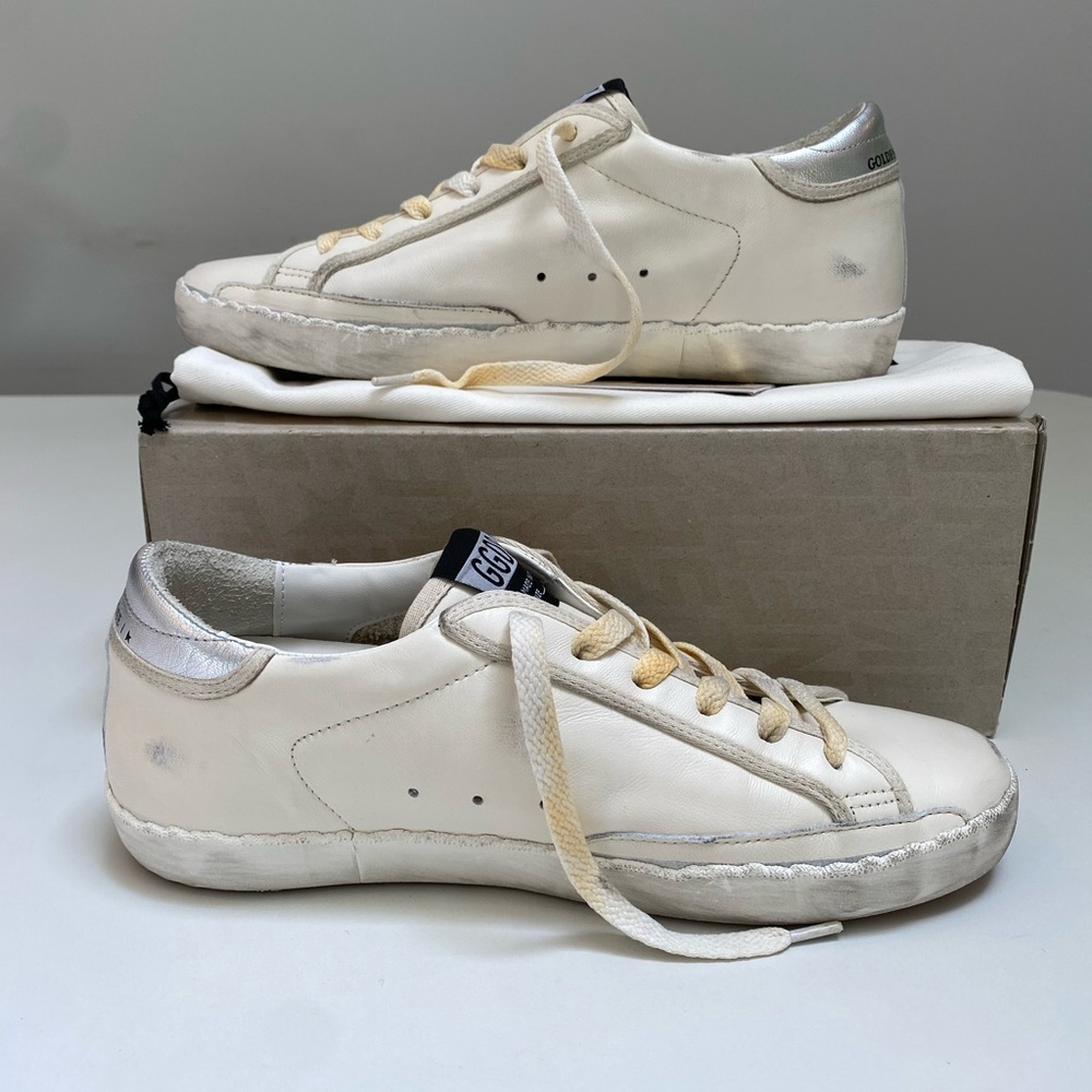Golden Goose Superstar Sneaker in White Leather/Silver/Glitter Sz 40 New in Box - Picture 4 of 15